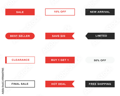 E-commerce Sale Labels and Promotional Ribbon Banner Vector Set for Retail Marketing and Online Shop