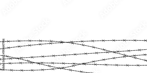 Fence of barbed wire on white background. Metaphor of prohibition and imprisonment. Vector illustration.