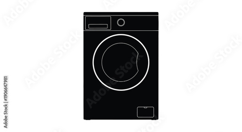 A minimalist line drawing depicts a front loading washing machine showcasing a sleek modern appliance silhouette high quality professional detailed elegant stylish