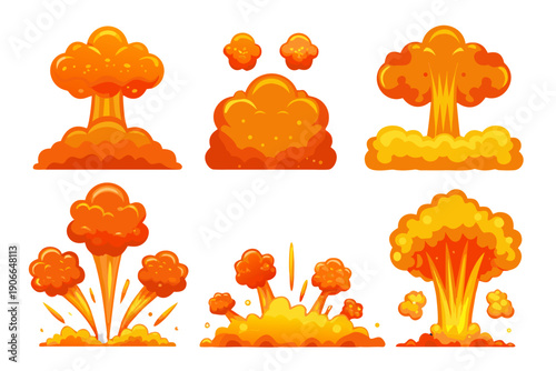 Cartoon explosion effects a collection of fiery orange blast shapes