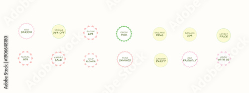 Spring Floral Sale Labels Vector Set with Organic Botanic Nature Tags for Seasonal Promotion