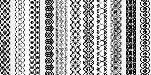 A collection of ornate repeating black and white geometric border designs