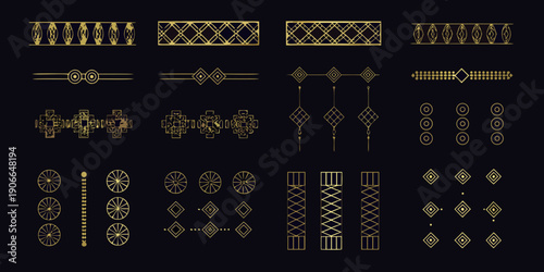 Collection of ornate golden art deco dividers and decorative design elements