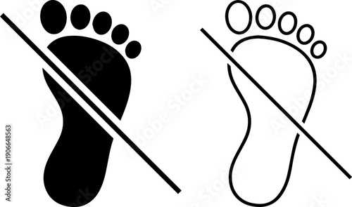 No footsteps allowed signs with black and white footprints