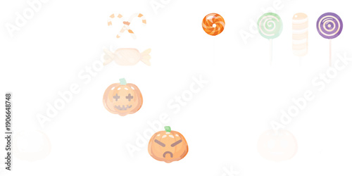 Halloween themed sweets and pumpkins against a dark background
