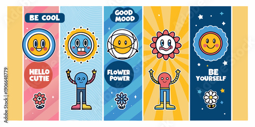 Colorful bookmarks with cute illustrated faces and positive messages