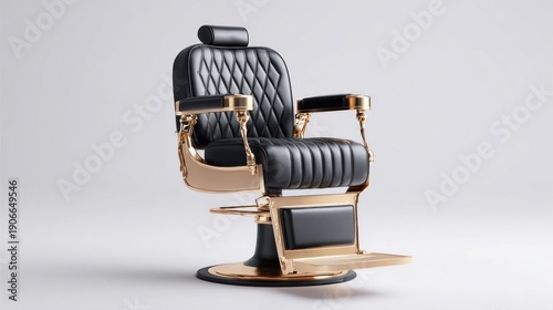 Elegant black and gold barber chair isolated on a white background