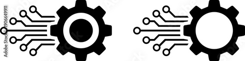 Innovative gear icons with circuit board elements for tech designs