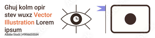 Time management, focus, vision, productivity, abstract concepts, scheduling tools. ion of an eye symbol with a clock and a minimalist rectangular design. Time management and focus concept