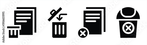 Delete Document and Trash Bin Icons Set Silhouette