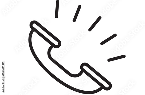 Telephone receiver icon with ring motion lines and simple design featuring phone, communication, call with ringing and notification elements for alert, graphic projects, clean composition on simple