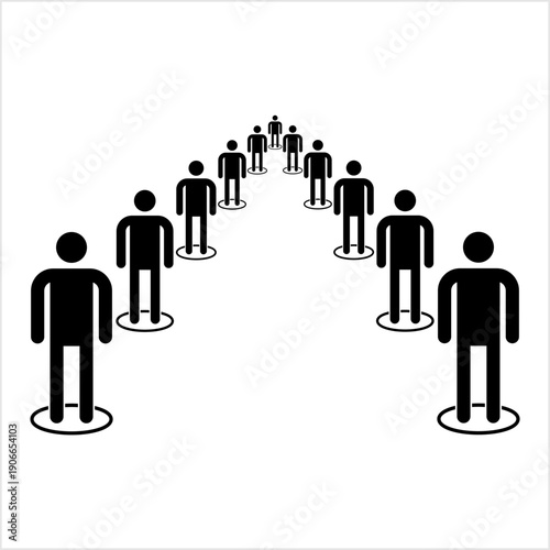 Queue With Social Distance Marking Ring Icon, Sequence, Line Of People Awaiting Their Turn To Be Attended, Proceed Or Waiting For Something