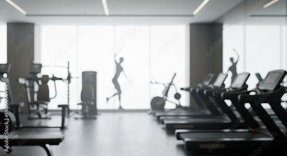 Fototapeta premium Serene contemporary wellness club with a modern gym ambience and bright daylight in muted colors.