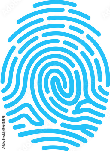 Blue fingerprint vector icon, biometric identity scan symbol, security access illustration isolated on white