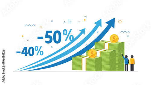 Financial profit growth and business investment analysis concept with rising stacks of money and success charts.