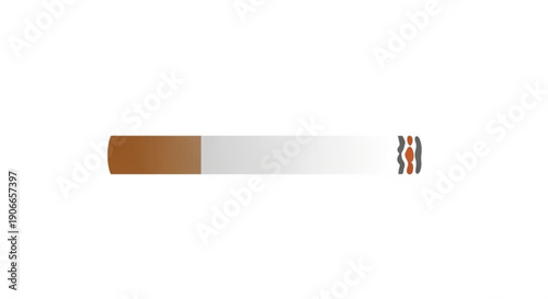 Cigarette with burning ember and smoke on white background