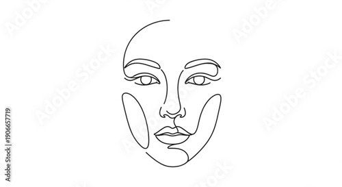 Minimalist line drawing of a woman's face with abstract curves