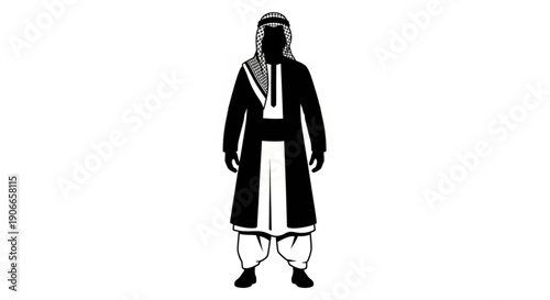 Man in traditional middle eastern attire standing alone in black and white