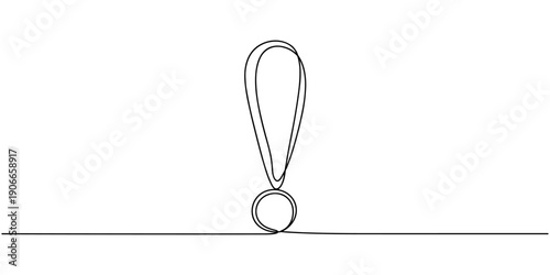 Continuous one line drawing of Exclamation mark vector illustration, Exclamation mark in one continuous line drawing vector illustration. Pro vector, Continuous editable line drawing of exclamation