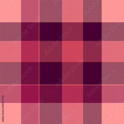Japan plaid pattern textile, new york fabric seamless texture. Soft vector check background tartan in red and dark colors.