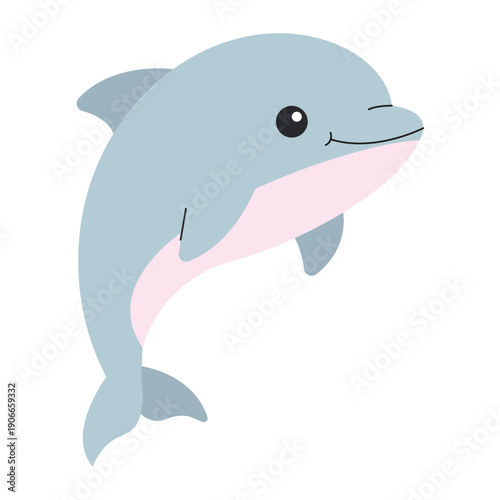 Cute cartoon dolphin jumping happily on a white background vector illustration.