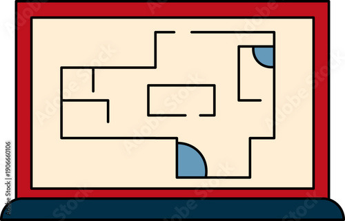 Modern house floor plan on laptop screen