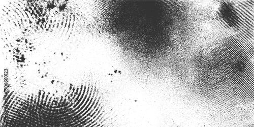 Black ink fingerprint texture with scattered dots and smudges on white background