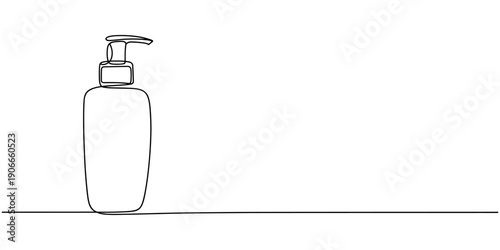 Organic beauty product continuous one line drawing, Cosmetic bottle,  self drawing of single continuous line, continuous contour movement, Modern beauty of women care equipment.