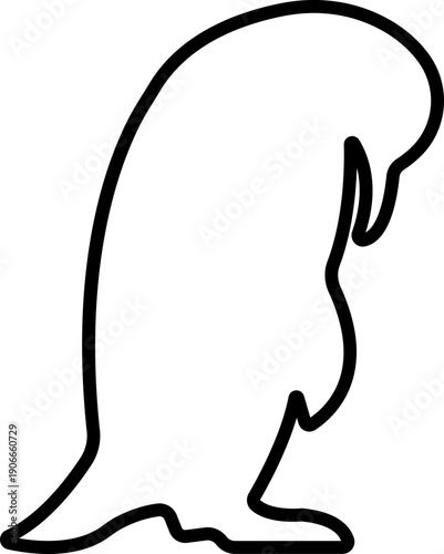 Penguin Line Style Vector Black Icon, Antarctic Bird Silhouette Symbol and Wildlife Outline Graphic Group Featuring Penguin, Seabird and Flightless Bird