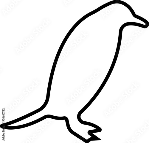 Penguin Line Style Vector Black Icon, Antarctic Bird Silhouette Symbol and Wildlife Outline Graphic Group Featuring Penguin, Seabird and Flightless Bird