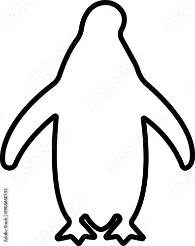 Penguin Line Style Vector Black Icon, Antarctic Bird Silhouette Symbol and Wildlife Outline Graphic Group Featuring Penguin, Seabird and Flightless Bird