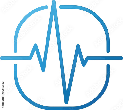 Stylized heartbeat graphic within a circular outline, symbolizing health and technology, from a direct viewpoint