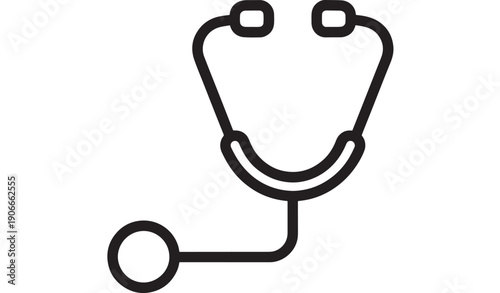 Stethoscope icon with simple black outline design and minimalist style for medical symbol featuring doctor's tool, healthcare professional, line art with graphic element elements, clean composition
