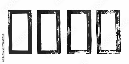 Four rectangular frames with a rough textured black and white appearance