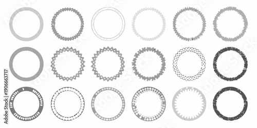 Collection of monochrome circular patterns and gear like shapes