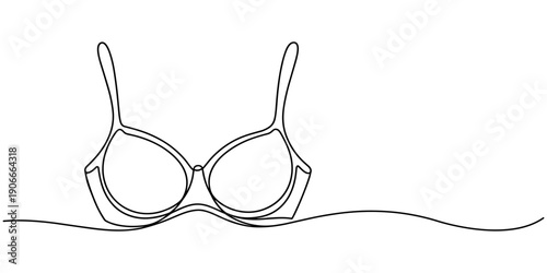 Continuous line art of bra, Continuous one simple single line drawing of push up bra icon in silhouette on a white background. Linear stylized, Bathing Suit Bikini Single Line Drawing with Editable.