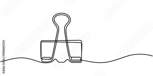 continuous line of binder clips. drawing of one line of paper binder clips. minimal lines. single line vector illustration. isolated white background, continuous line of binder clips. drawing of one