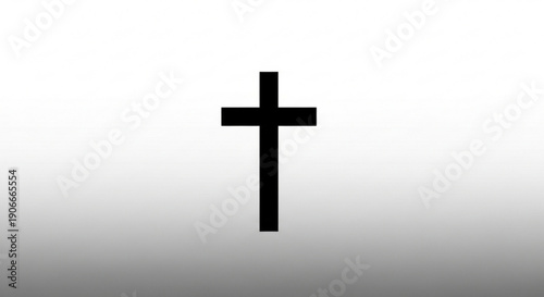 Simple black cross symbol on white to dark gray gradient background minimalist christian iconography