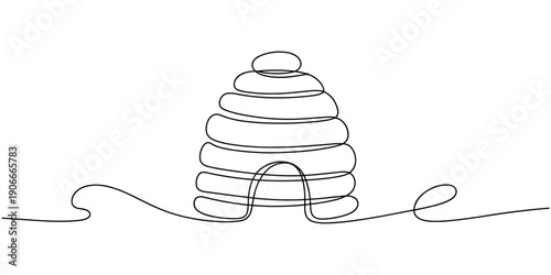 Beehive continuous one line art drawing, Continuous one line drawing of honeycomb. One line drawing illustration of hanging bee hive. Natural healthy food concept single line. Editable outline pro.