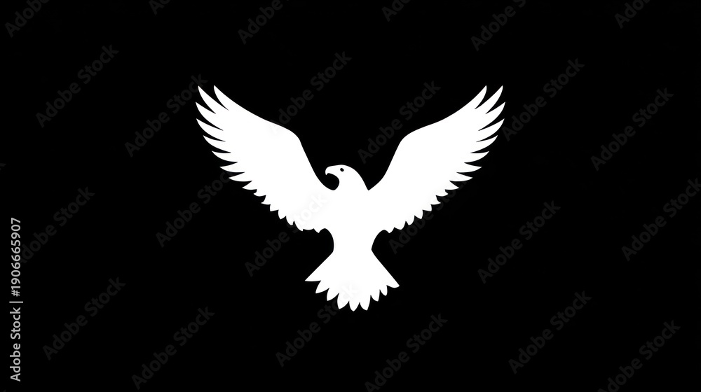 Fototapeta premium A bold, white silhouette of a soaring bird of prey against a stark black background.