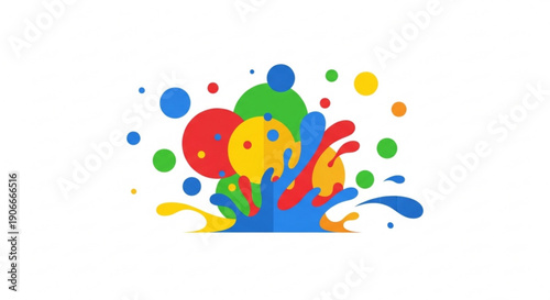 Vibrant colorful paint splashes and droplets on white background creative artistic design element