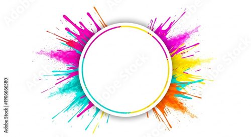 Vibrant colorful splash frame with blank space for text or logo on white background