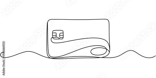 Bank card with a chip credit card one line art. Continuous line drawing of bank finance financial payment data savings economic wealth credit. vector