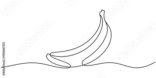 Banana continuous one line art drawing. Healthy food natural organic concept, Continuous line drawing whole bunch healthy organic banana, Outline vector illustration.
