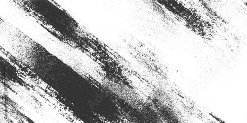 Diagonal dark grey textured brush strokes on white background with speckle noise abstract grunge