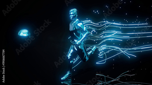 Conceptual 3D illustration of a basketball player dunking motion design