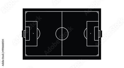 Aerial view of a soccer field with stark white lines silhouette
