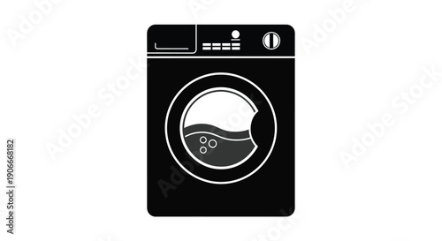 Front view of a modern washing machine in black silhouette