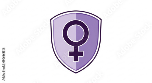 Purple shield with female gender symbol representing women's empowerment and protection