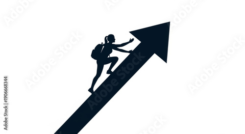 Person climbing upward arrow symbolizing progress and success in business and personal growth journey